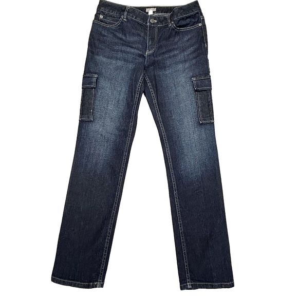 J Jill Cargo Stretch Jeans Womens 8 PETITE (30x29.5) Dark Wash Straight Leg - Picture 1 of 16